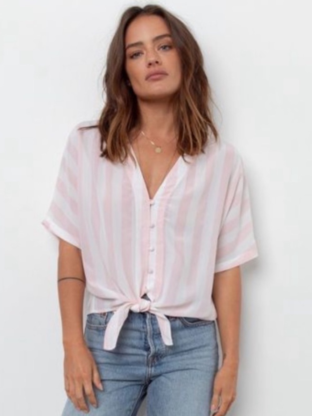 Rails Thea Pink Striped Silk Front Tie Blouse Top